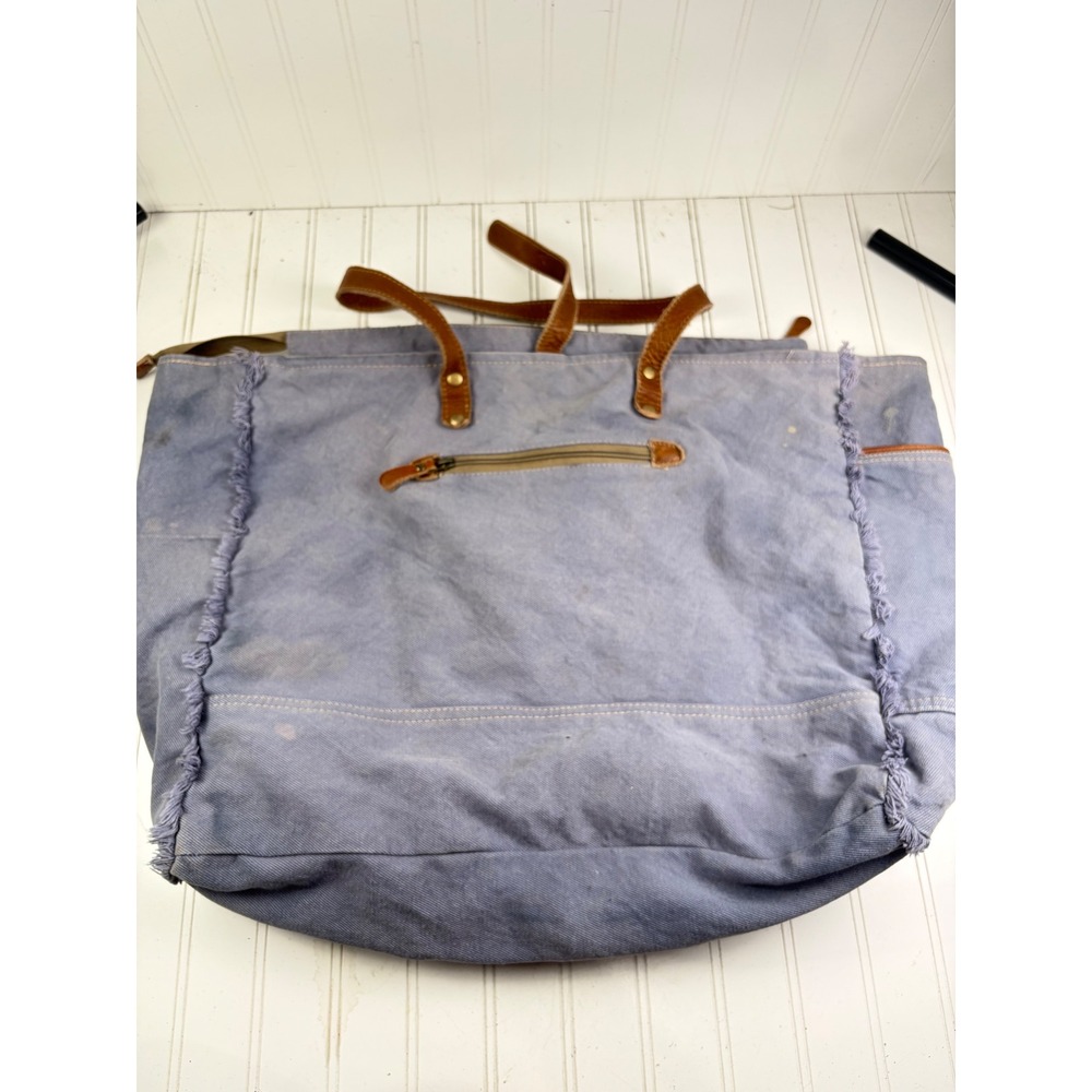 Myra Bag Beholden Blue Canvas Leather Oversized Boho Weekender Travel Bag - Picture 3 of 9